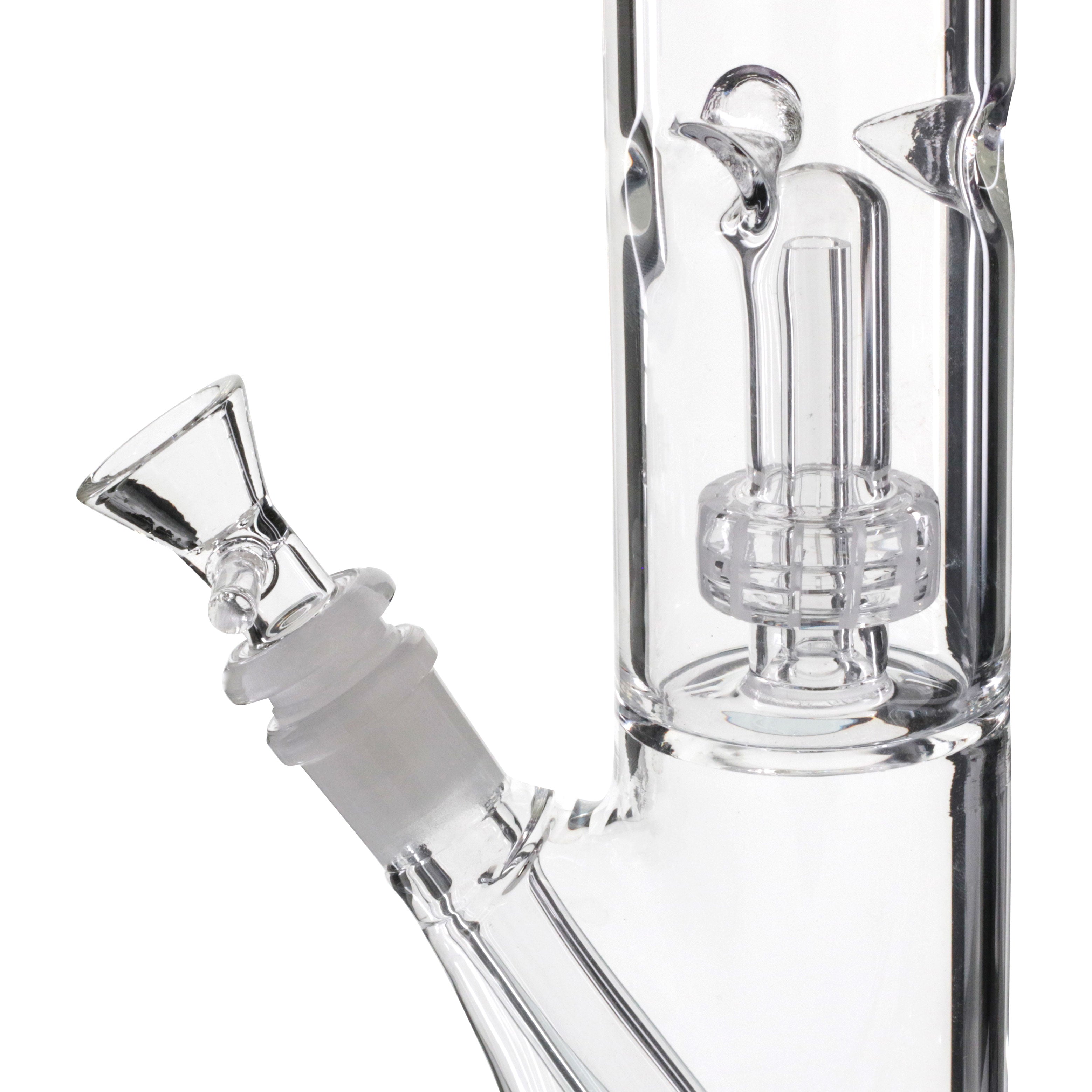 Shottie 35cm Slit Diffuser Pillar Glass Bong - Clear/Purple close up stem