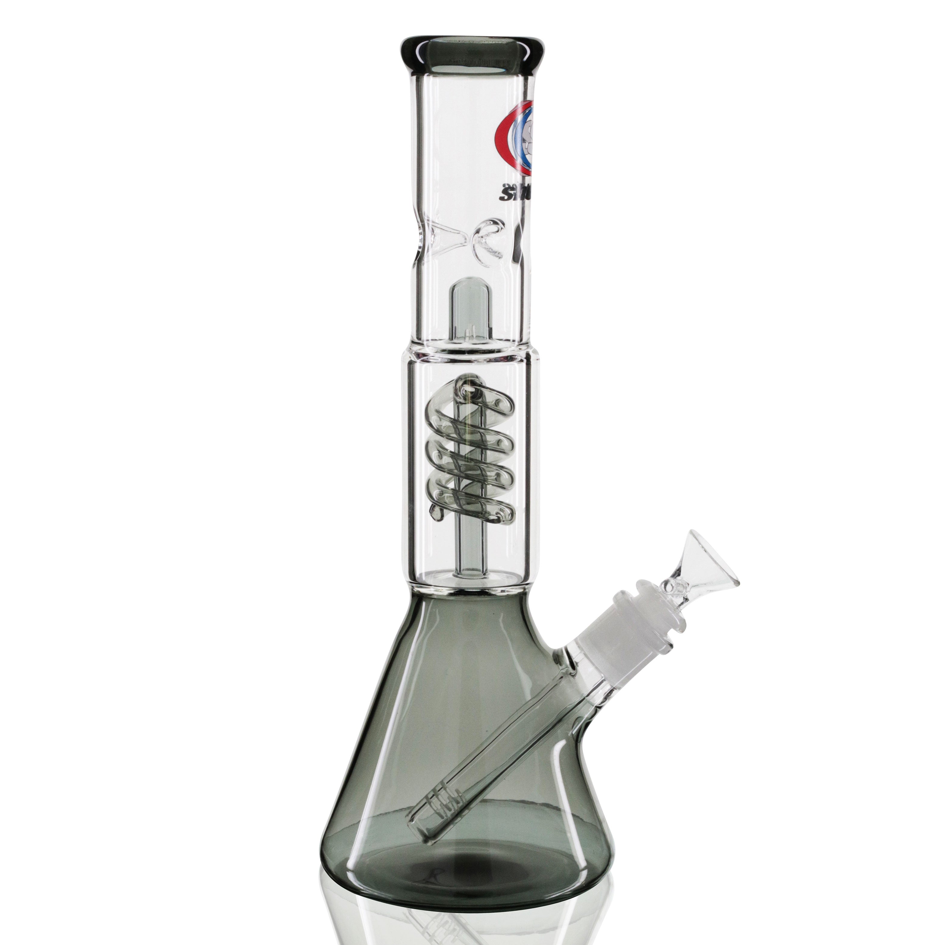Shotties 30cm Spiral Perk Glass Beaker Bong - Clear/Smoke left