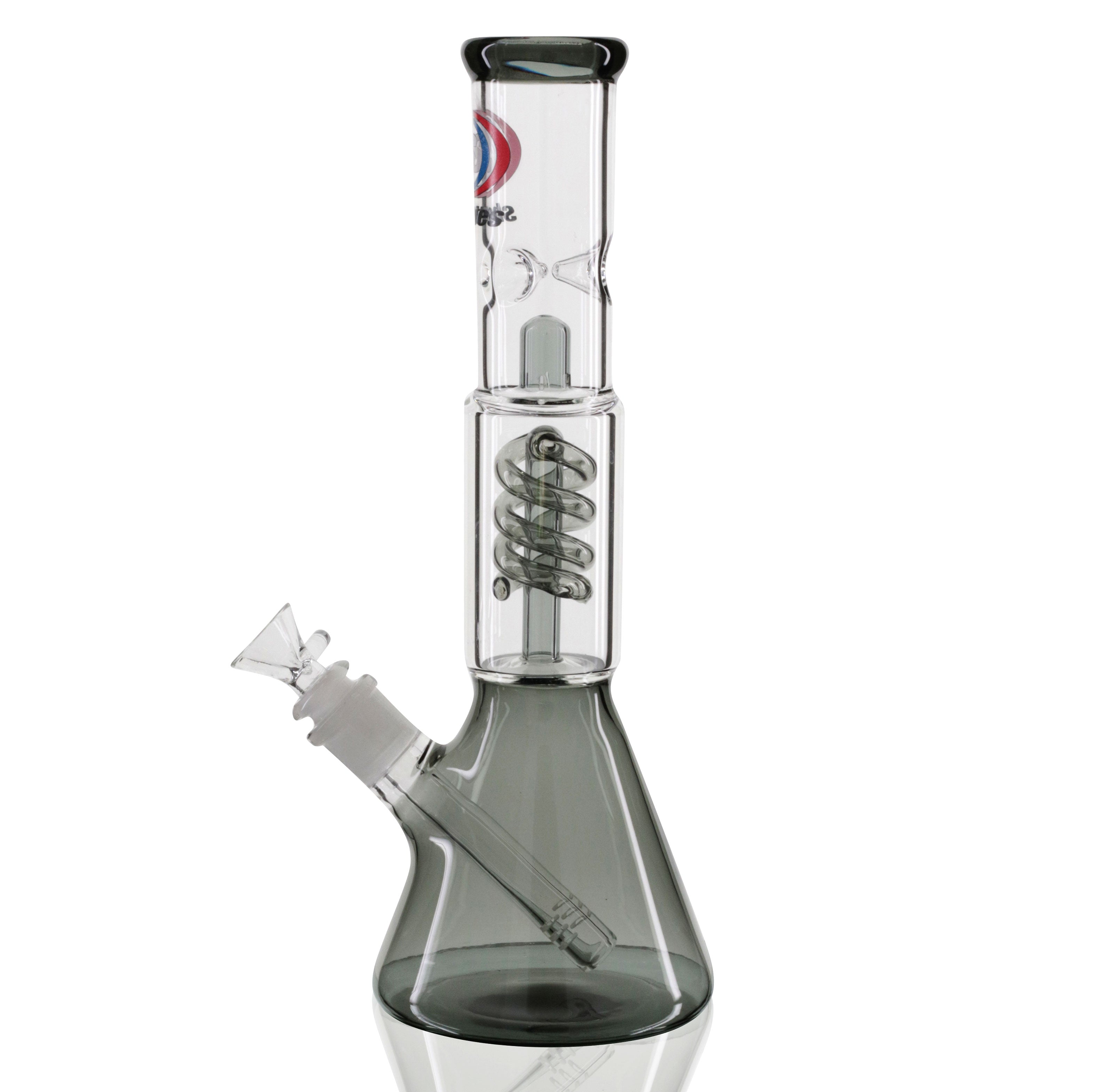 Shotties 30cm Spiral Perk Glass Beaker Bong - Clear/Smoke right