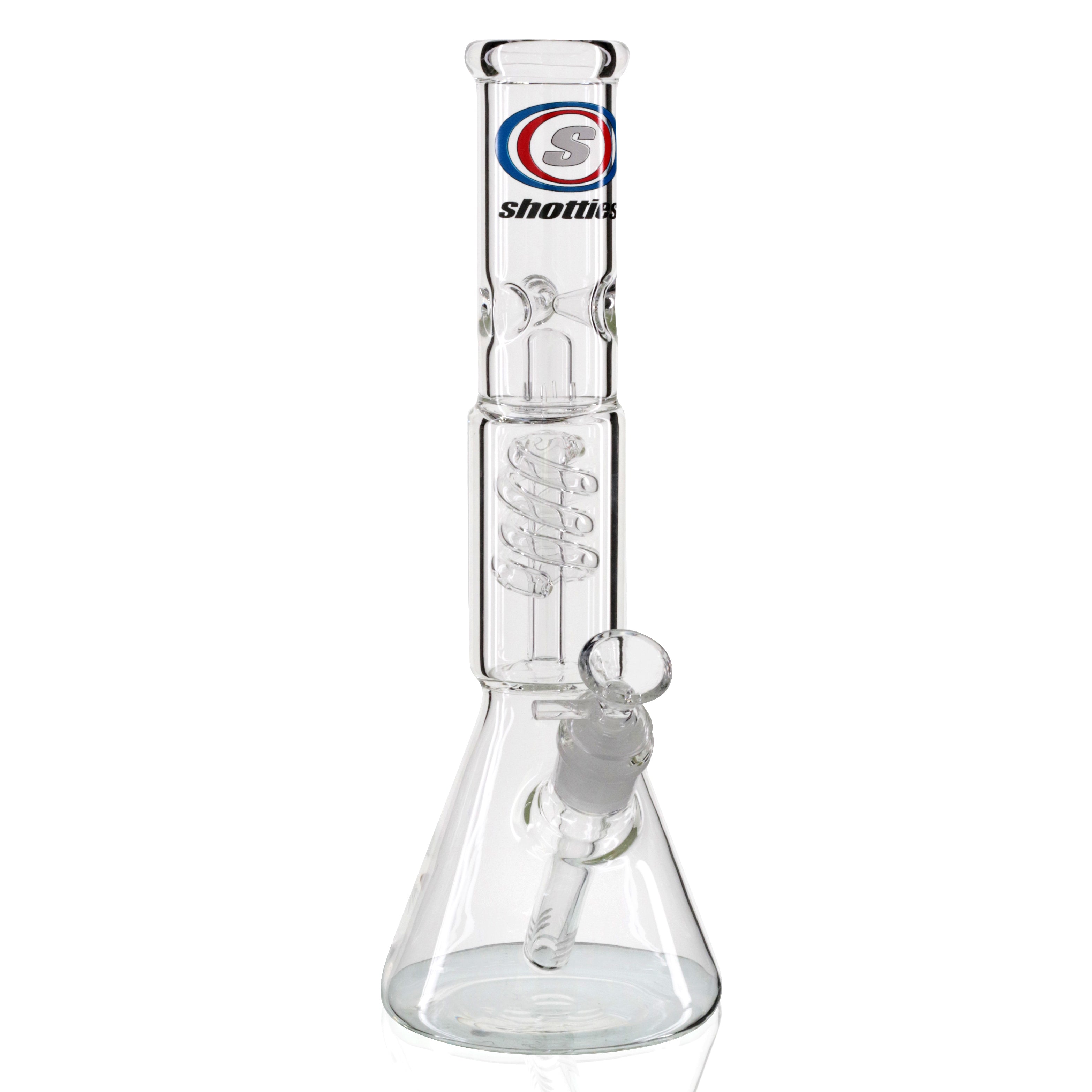 Shotties 30cm Spiral Perk Glass Beaker Bong - Clear/Smoke front