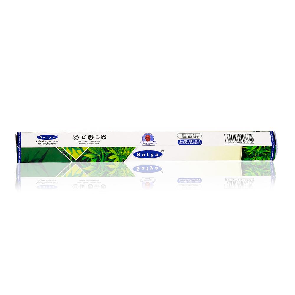 Satya Cannabis Incense Sticks 15g - full back view on a white background