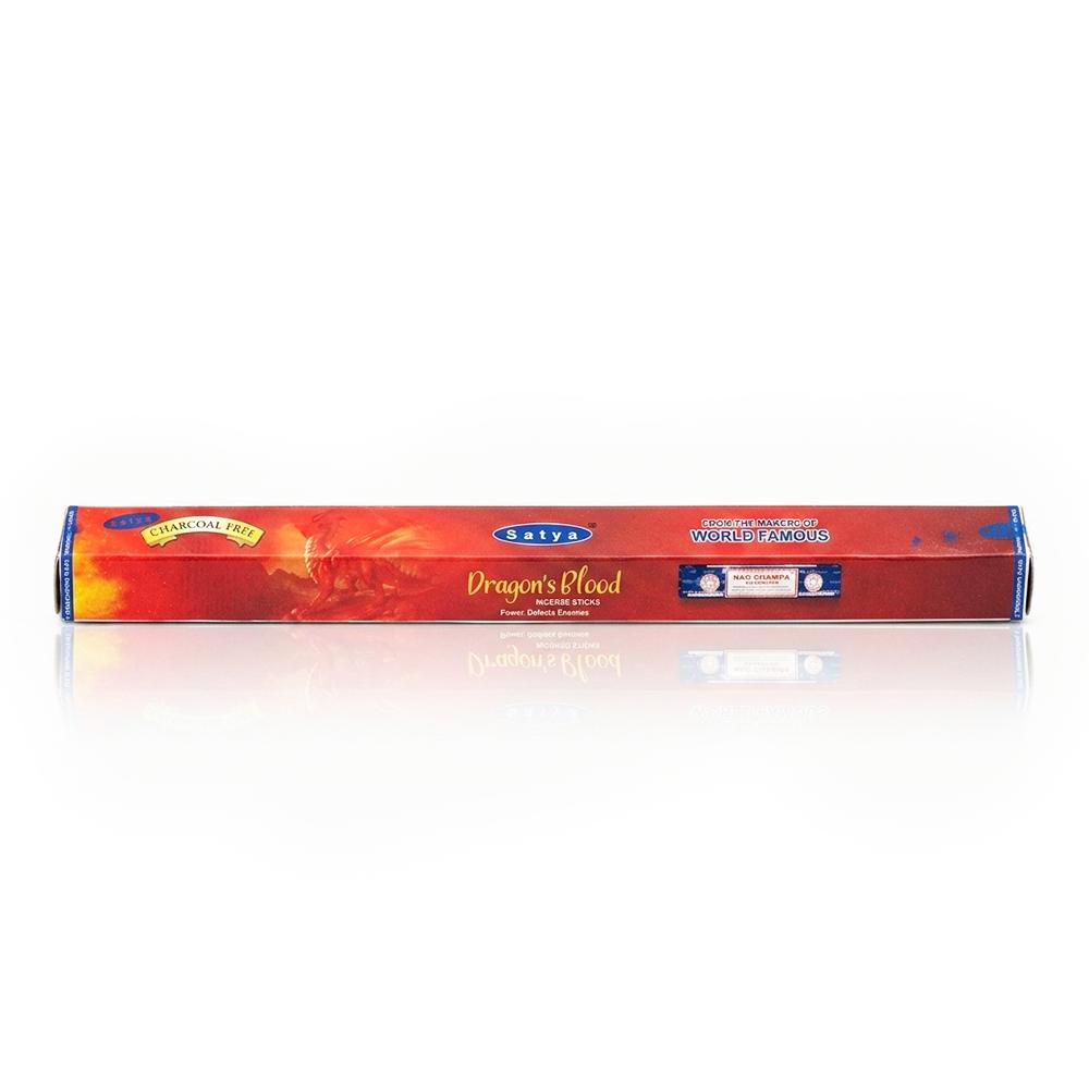 Satya Dragon's Blood incense stick box on a white background