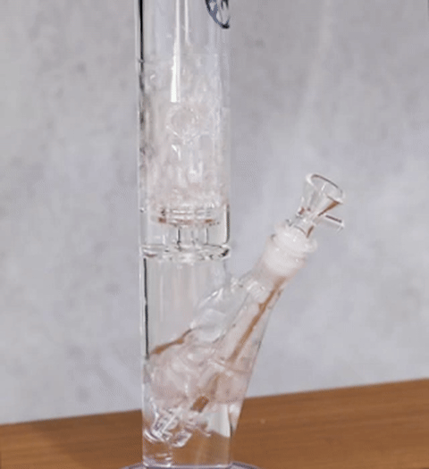 Shotties™ - 35cm Glass Slit Diffuser Pillar Bong - Clear/Purple