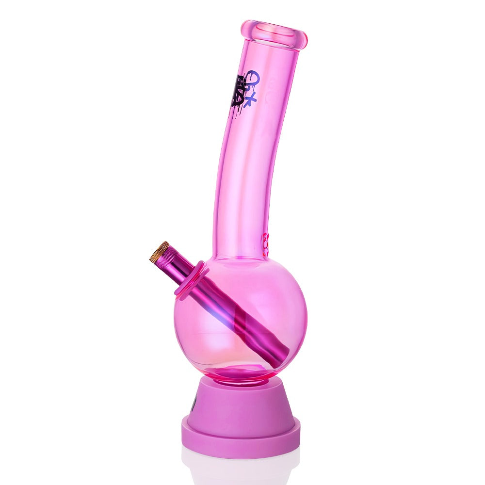Smoke Weed 27cm Tall Bubble Glass Bong - Pink left side