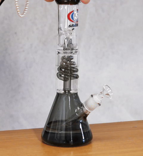 Shotties™ - 30cm Spiral Perk Glass Beaker Bong - Clear/Smoke