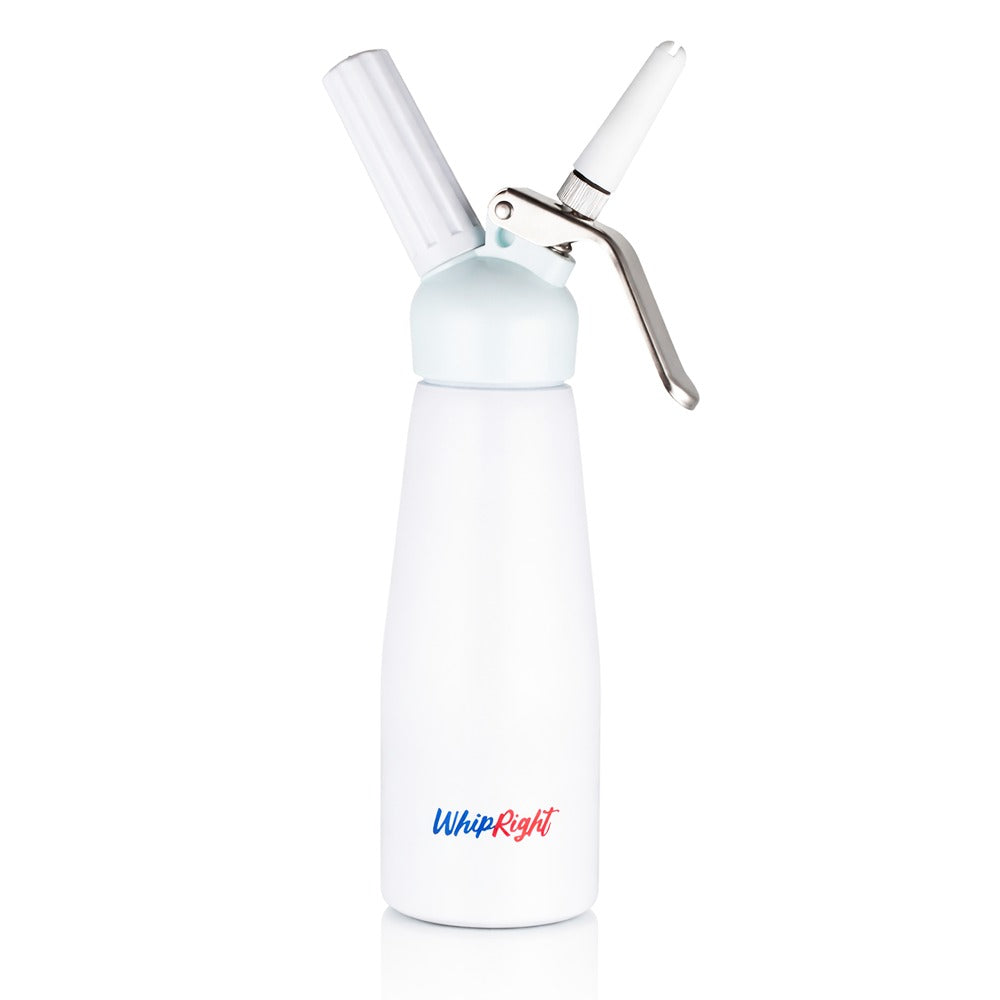 White whipped cream dispenser with 'WhipRight' branding on a white background