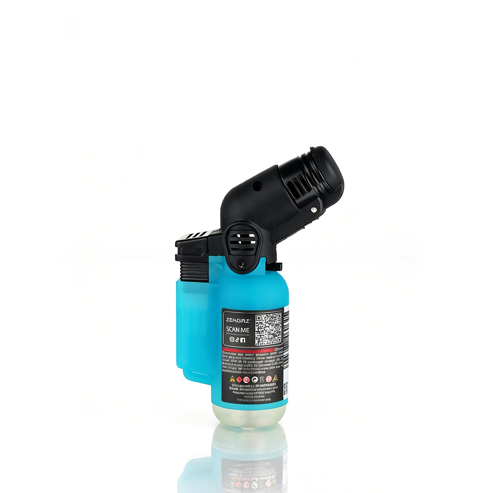 Zengaz - Angle Torch Lighter - Blue lighter with black nozzle on a white background