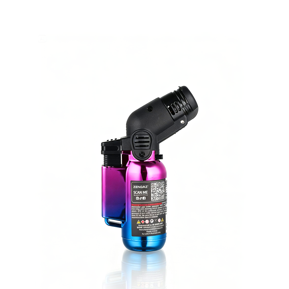Zengaz - Angle Torch Lighter - Ombre Pink Blue with black nozzle on a white background