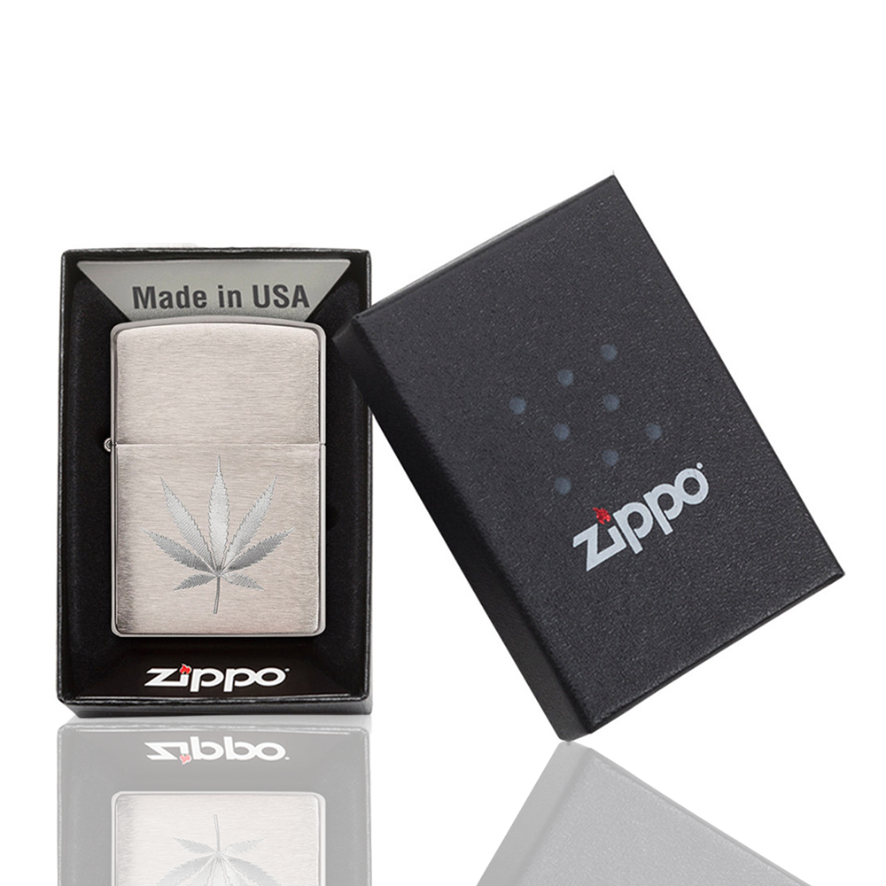 Zippo Lighter - Brushed Chrome Weed Leaf_2