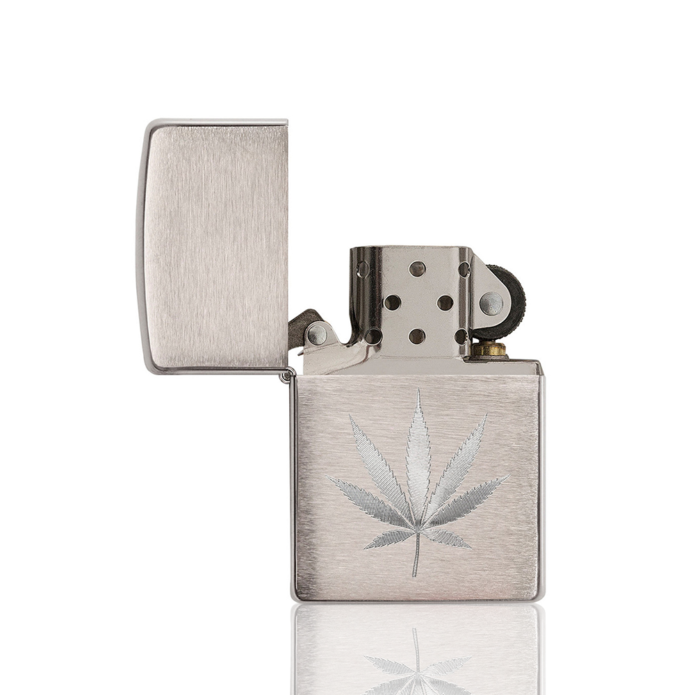 Zippo Lighter - Brushed Chrome Weed Leaf_3