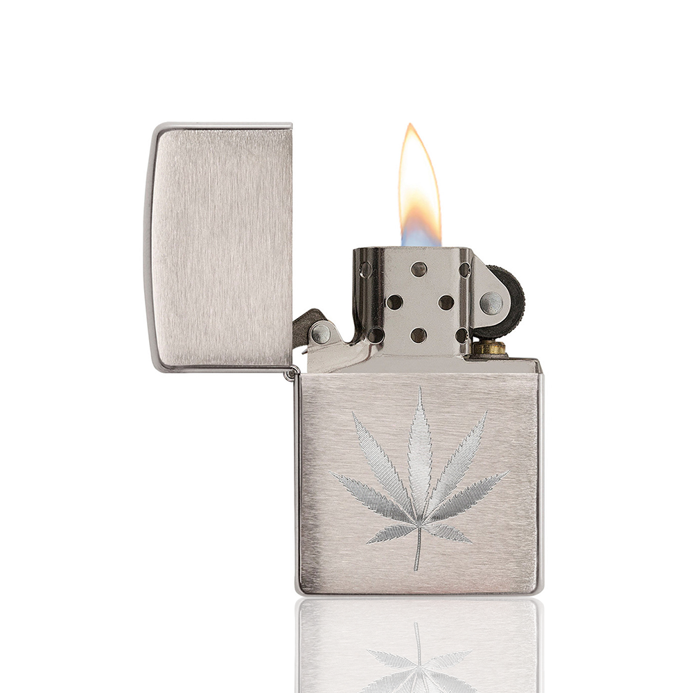 Zippo Lighter - Brushed Chrome Weed Leaf_4