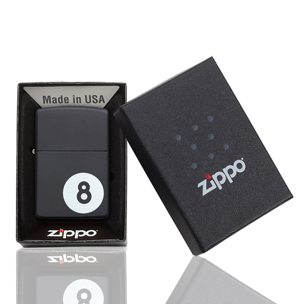 Zippo Lighter - Eight Ball - Black Matte box