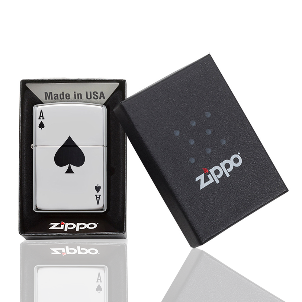 Zippo Lighter - Lucky Ace - High Polish Chrome box