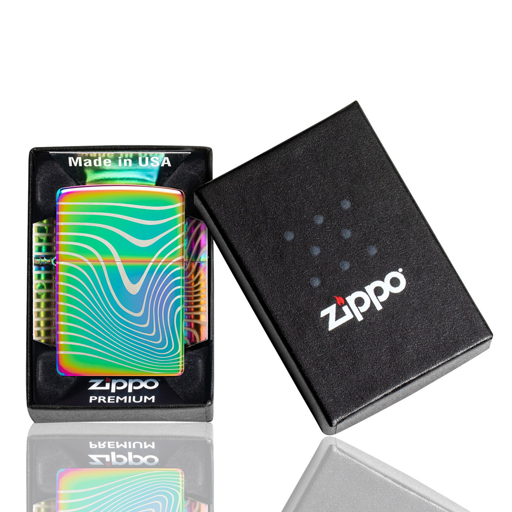 Zippo Lighter - Rainbow Wavy Pattern Laser 360° box