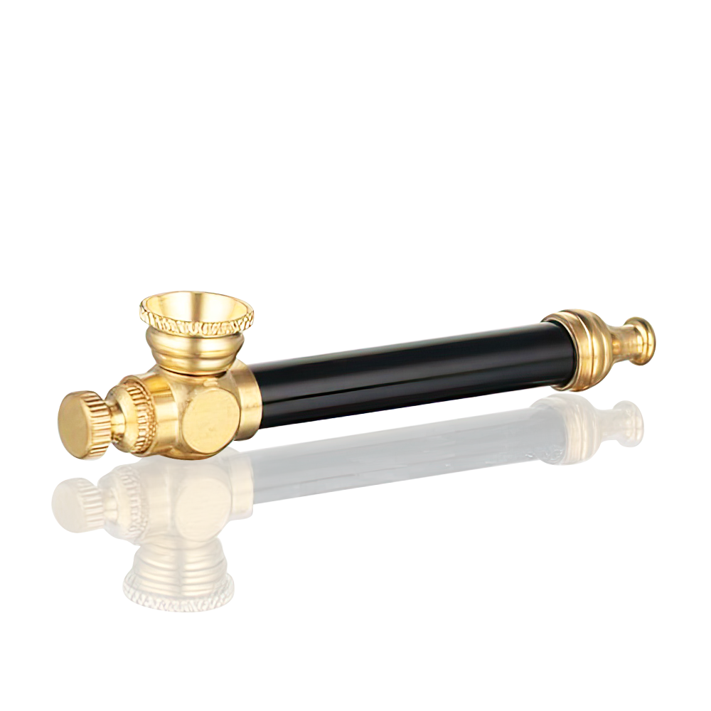 Angled view of Bong Warehouse medium 8.5cm black metal dry pipe
