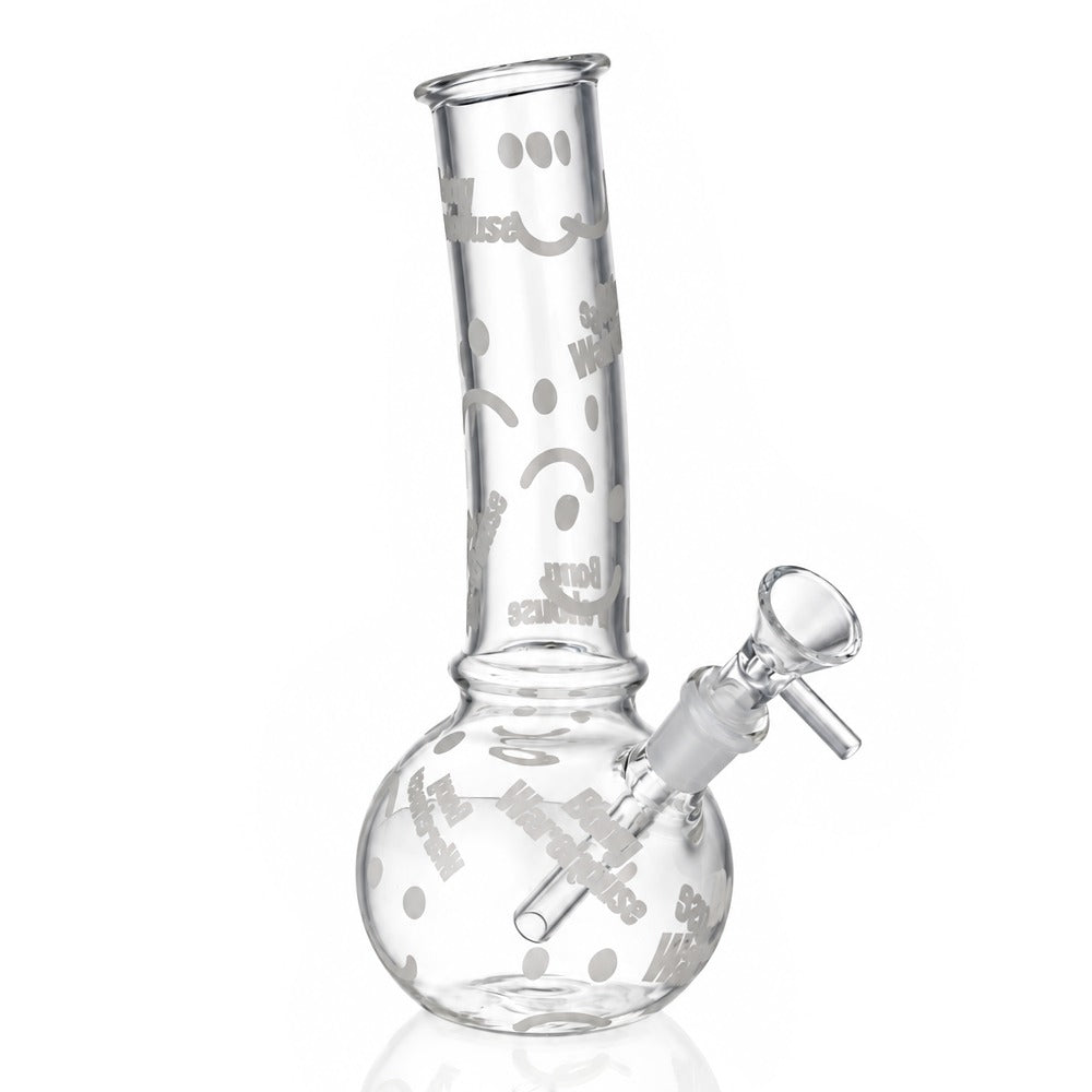 Clear 20cm mini bent bubble bong with glass bowl and downstem, front angled view