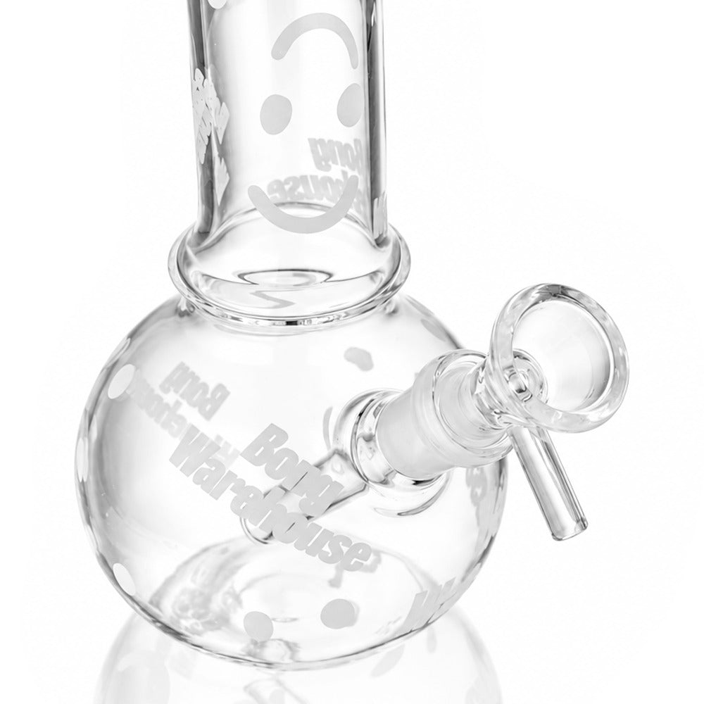 One-Piece Tab Handle Glass Bowl and Downstem 14mm Male - 85mm Fitted in Bent Neck Glass Bubble Bong Angled View | Bong Warehouse