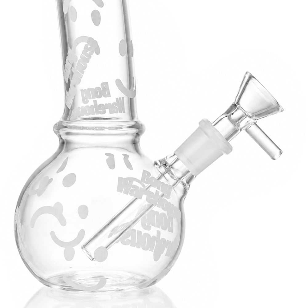 One-Piece Tab Handle Glass Bowl and Downstem 14mm Male - 85mm Fitted in Bent Neck Glass Bubble Bong Side View | Bong Warehouse
