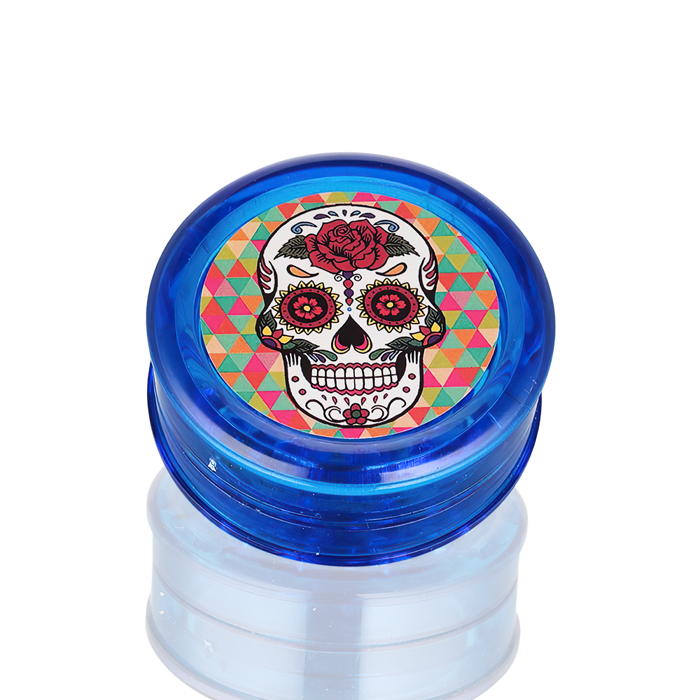 BW Plastic Herb 60mm Round Blue Skull plastic weed grinder