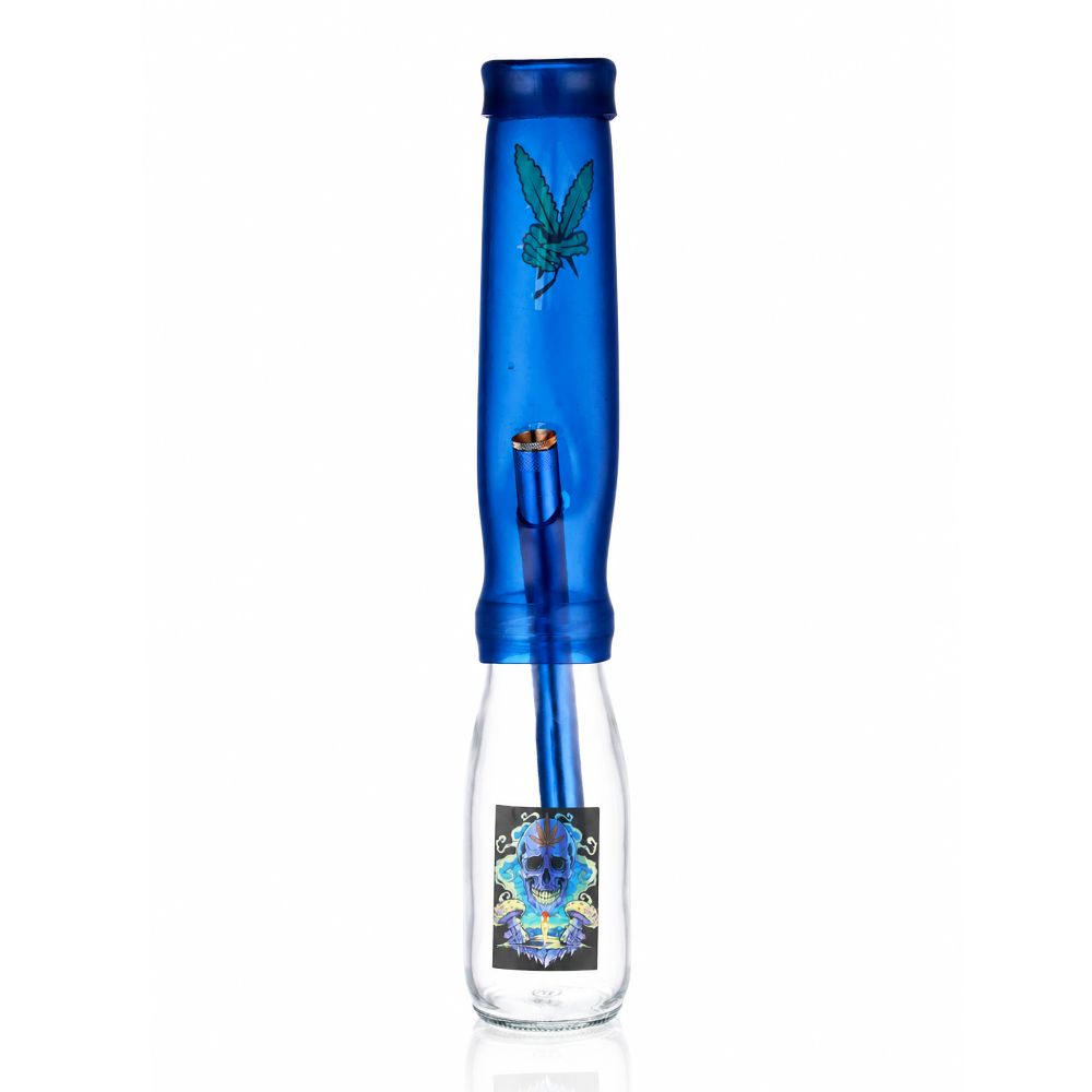 Bong Warehouse 27cm blue Shisha Springer Bong front view with skull design