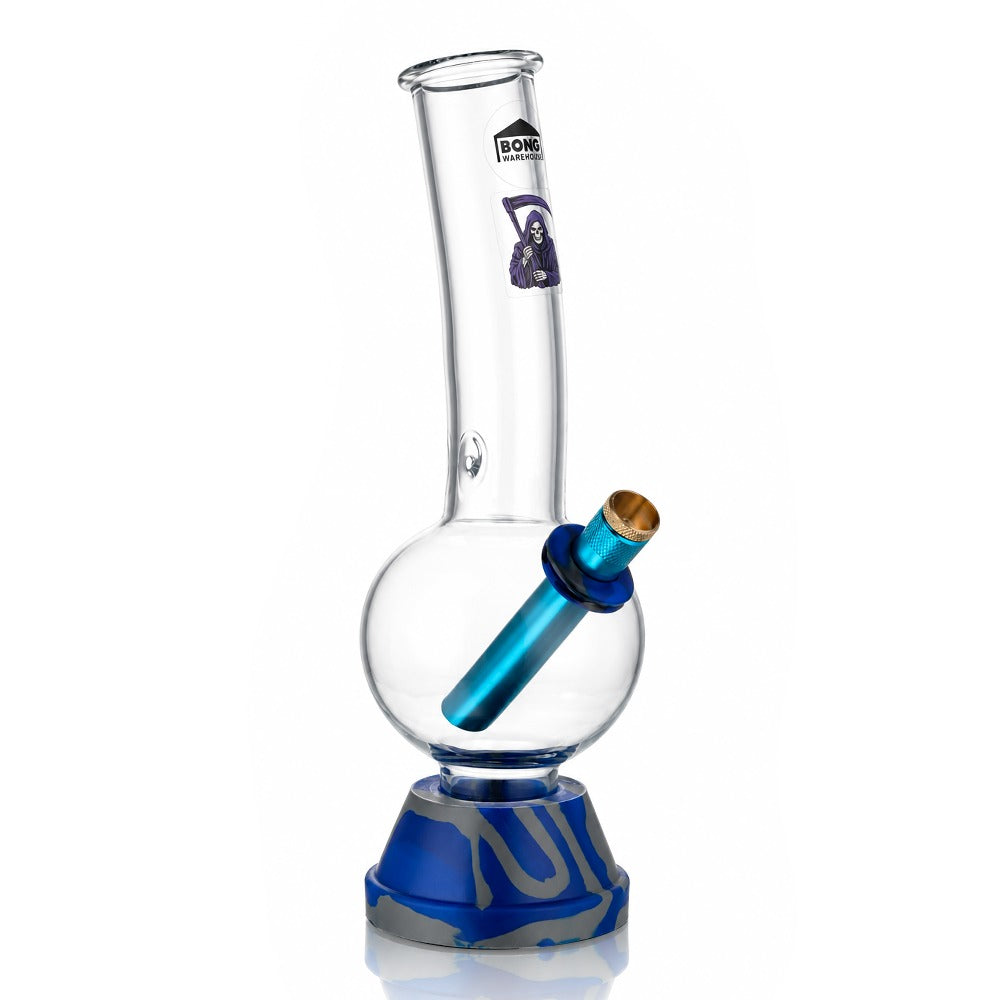 25cm tall bubble glass bong in blue, front angled view showing the bubble chamber