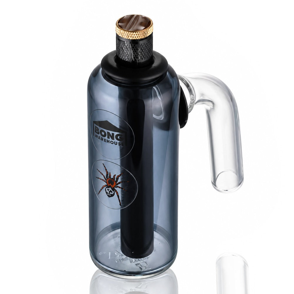 Neon grey glass tube ash catcher, angled right view