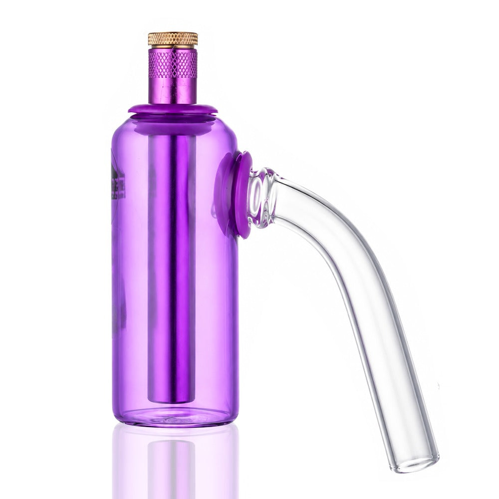Purple glass tube ash catcher, angled right view showing the 15mm tube