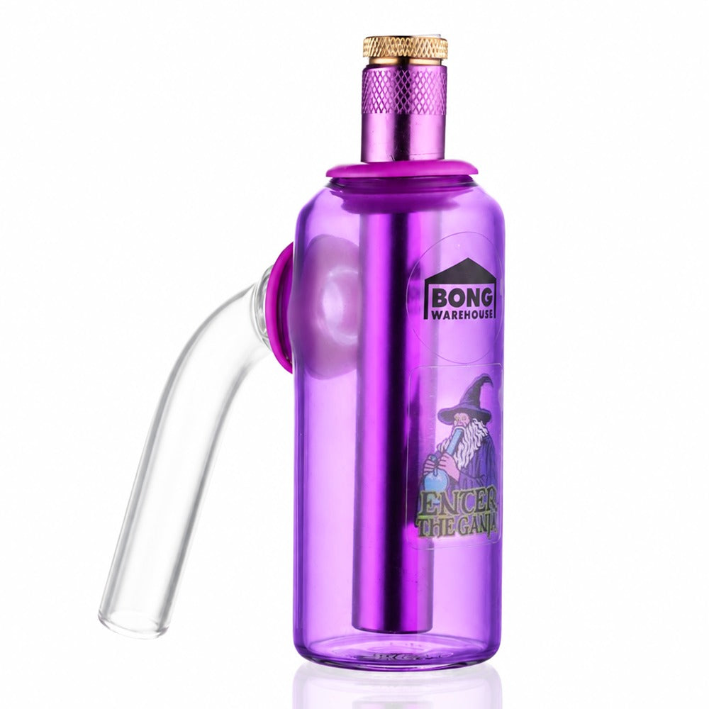 Purple glass tube ash catcher, side angled view