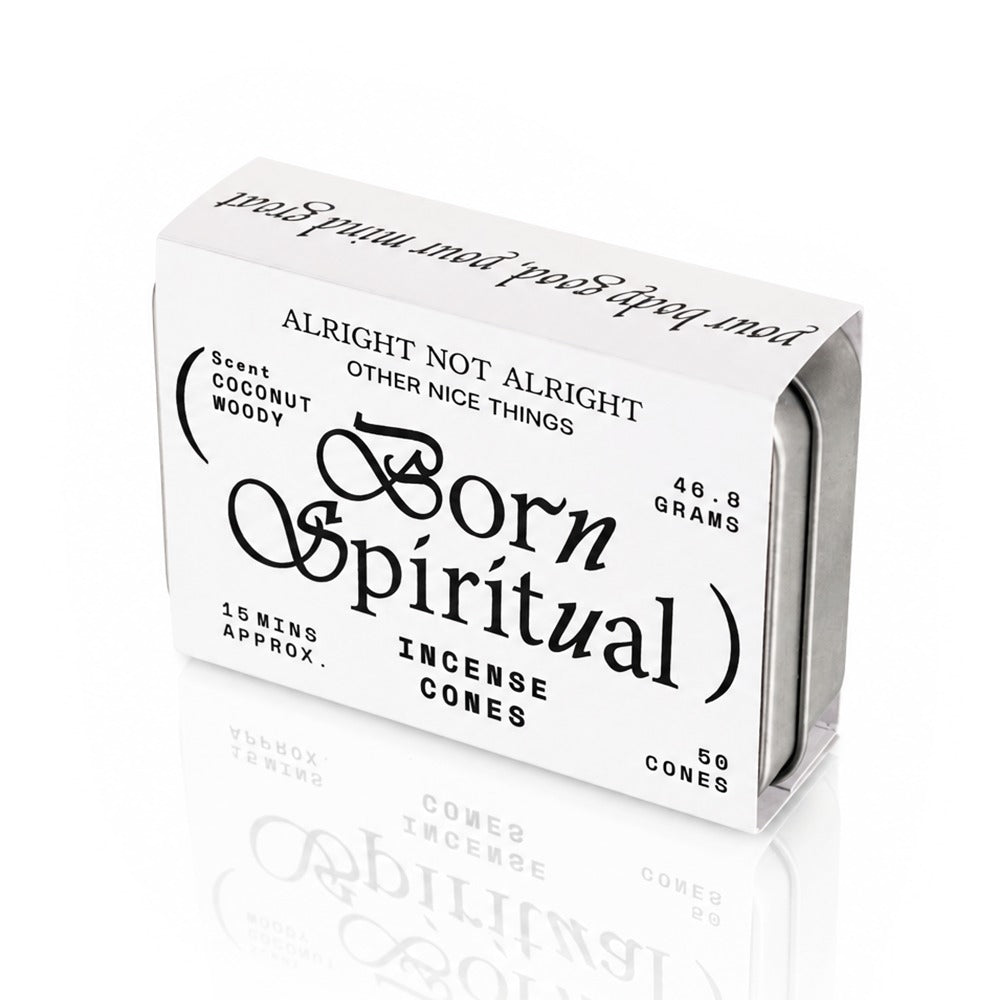 Alright Not Alright × SRHUB incense cones tin in paper sleeve, side view — Other Nice Things, refillable format