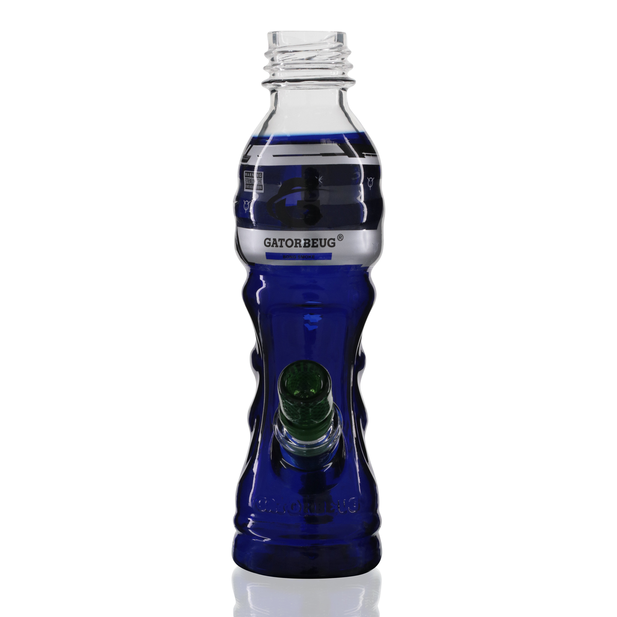 Gatorbeug G3 23cm glass bottle bong in blue with glass stem, front view