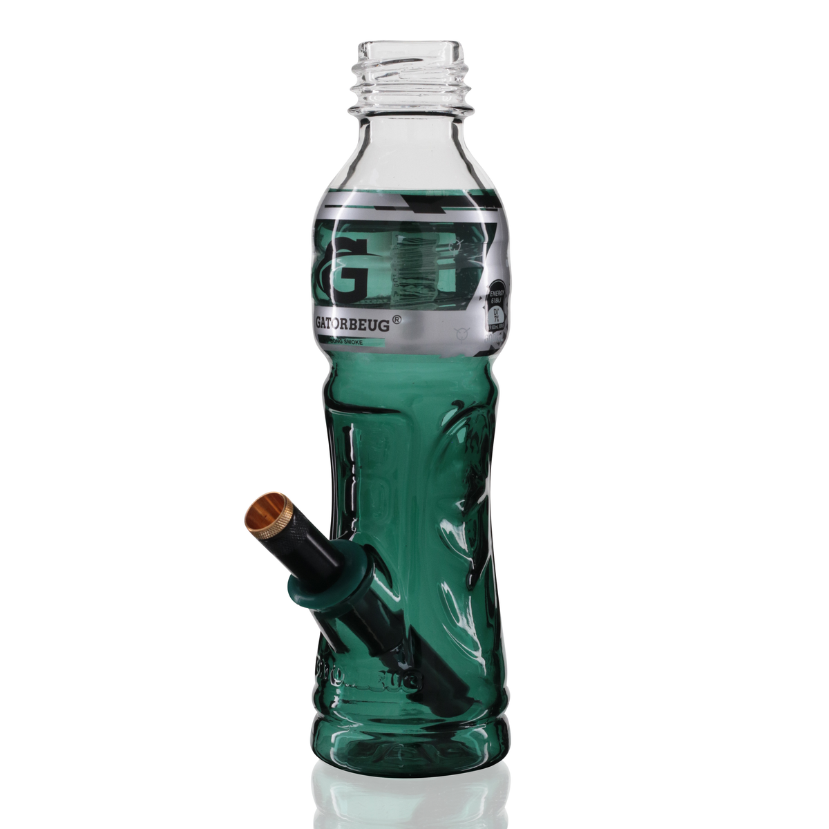 Gatorbeug G3 23cm glass bottle bong in teal with metal stem, left side view