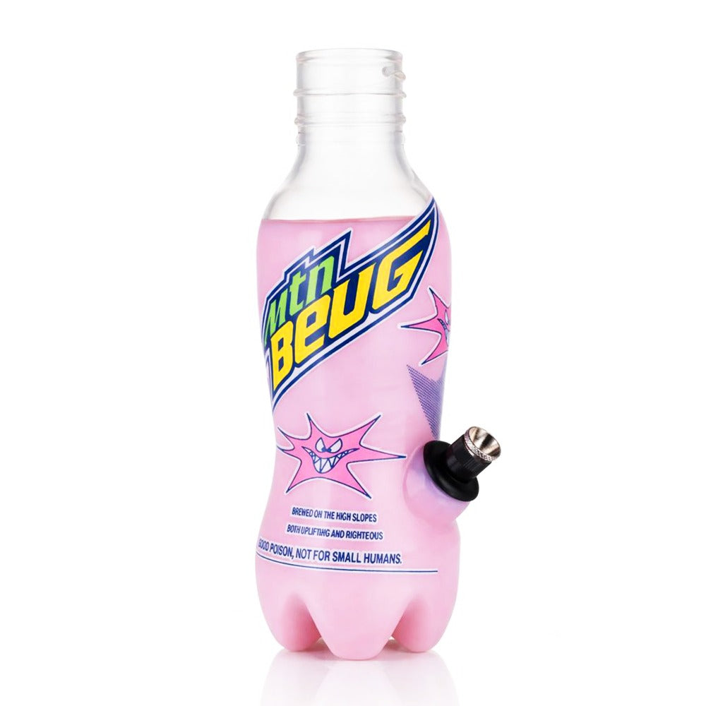 Gatorbeug MTN Beug 23cm glass bottle bong in pink, front view showing MTN Beug logo