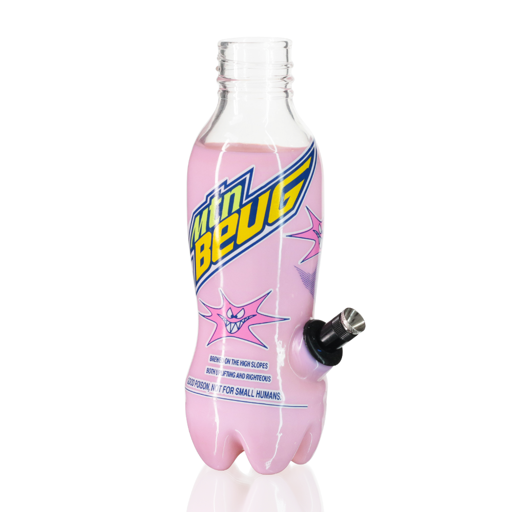 Gatorbeug MTN Beug 23cm glass bottle bong in pink with black metal stem, front right view