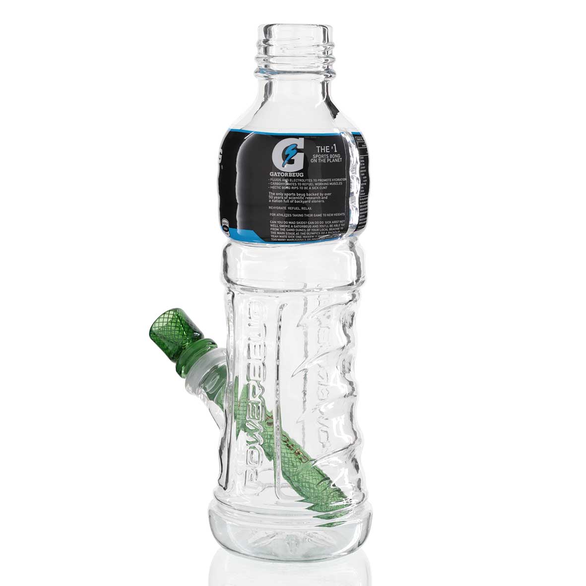 Gatorbeug Powerbeug 24cm glass bottle bong in clear with glass stem, back left view