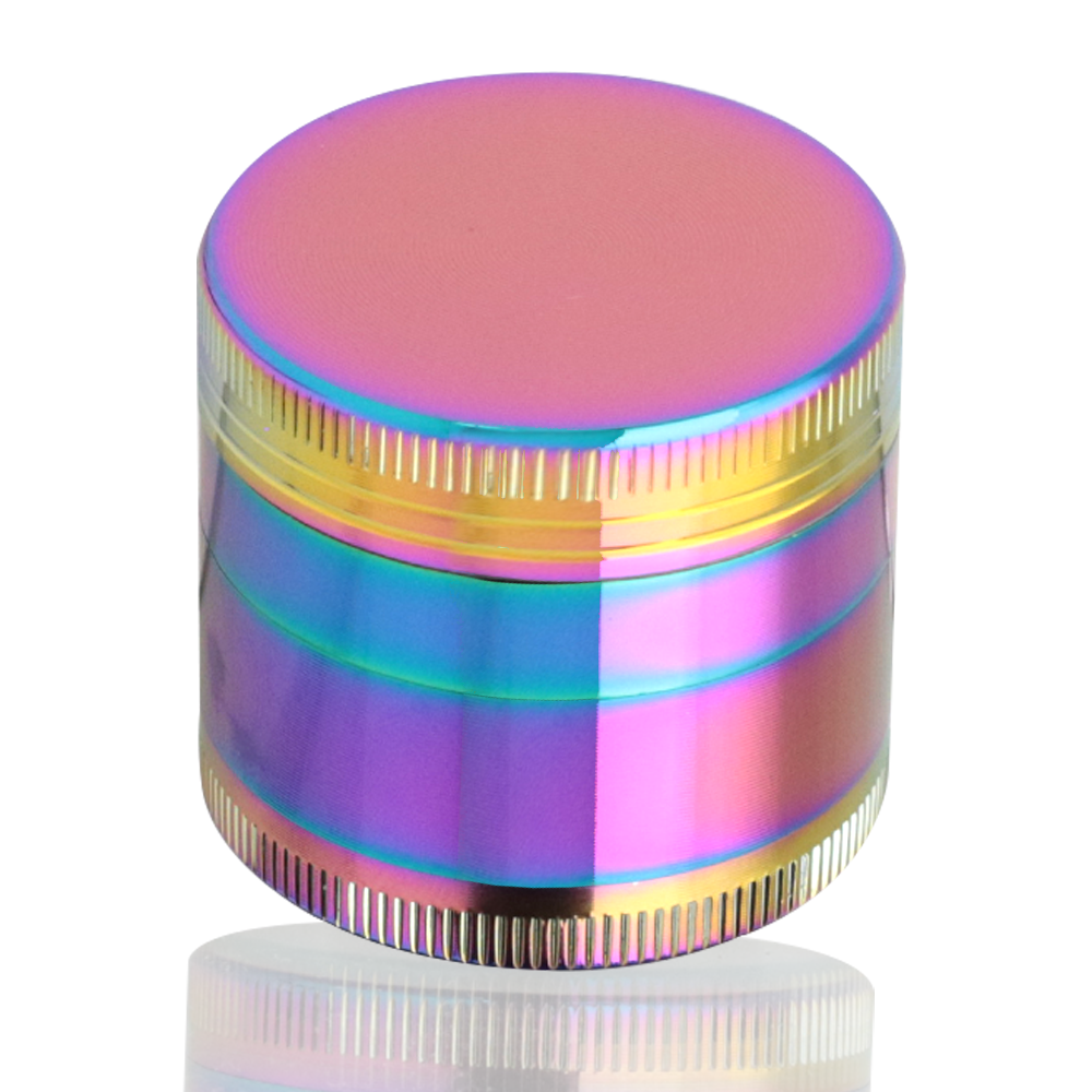 Round metal 40mm rainbow weed grinder, included in the Starter Pack Bundle