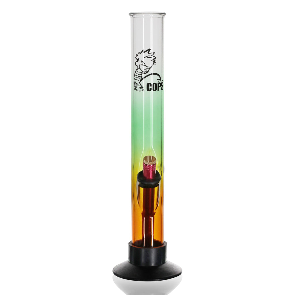 Large Tube 33cm Glass Bong - Teal Orange Fade Fuck The Police front