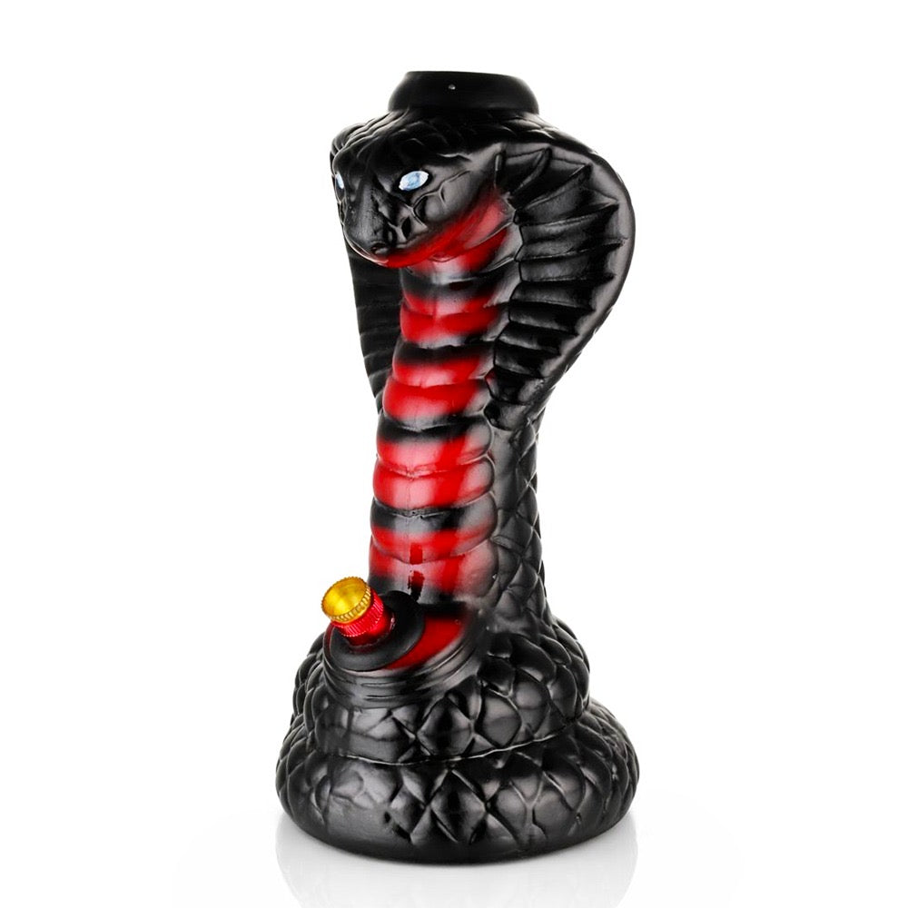 Agung Cobra Snake Bong Black Front Right- Ceramic Bong  Metal COne PIece and Downstem 