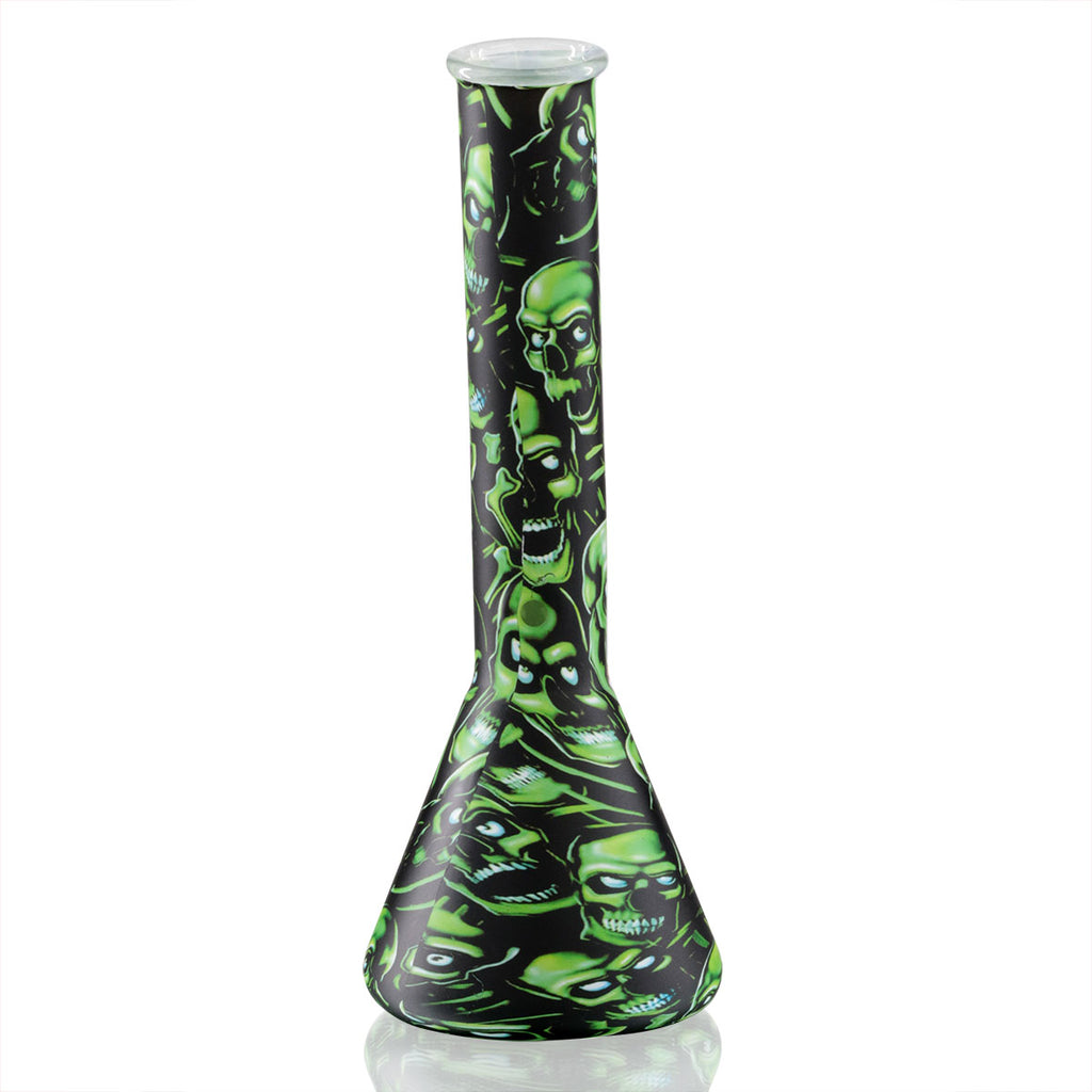 Bent Neck Beaker 27cm Glass Bong - Green Skull Pattern back