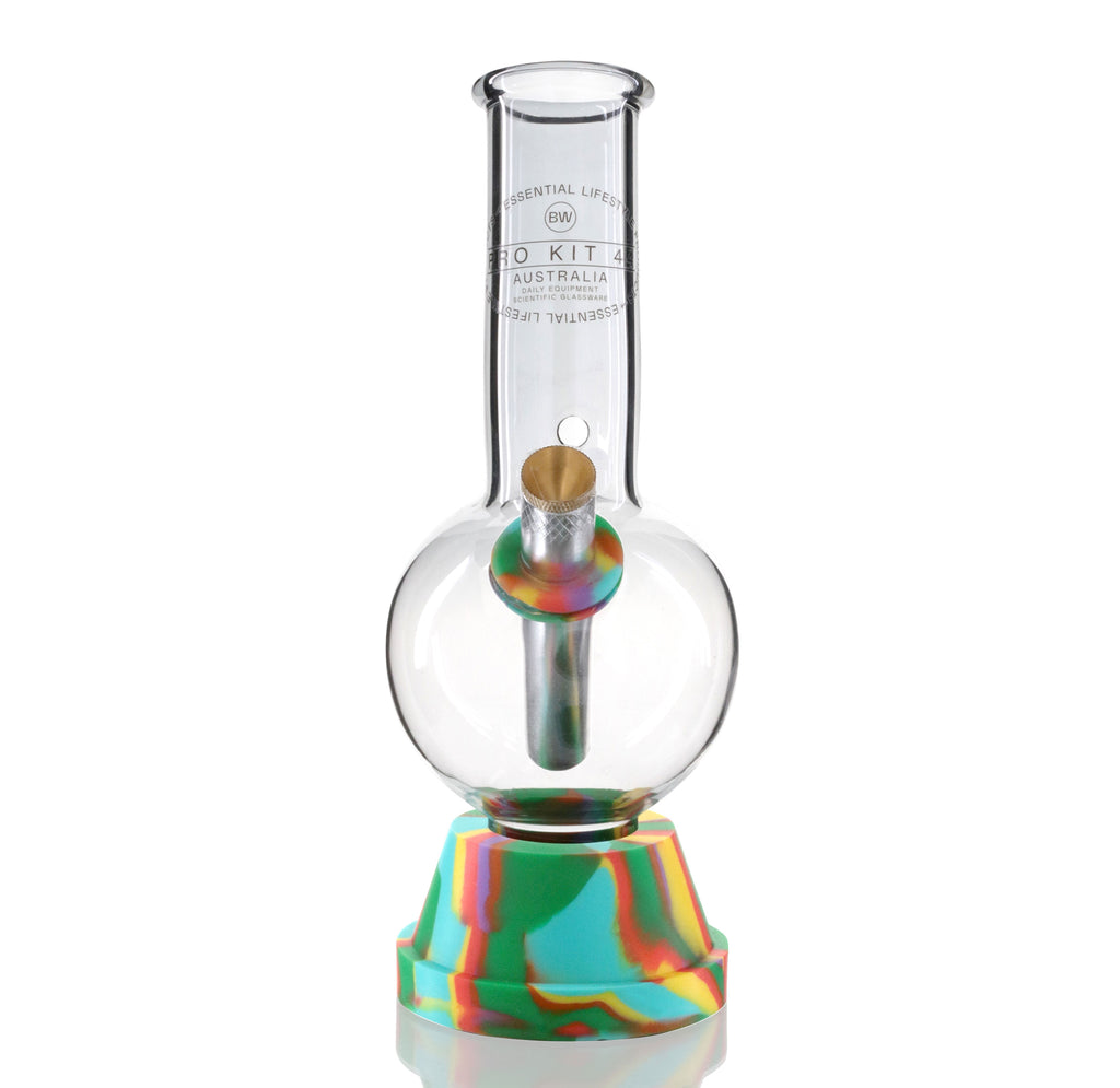 Medium Bent Bubble 22cm Glass Bong - Chrome Pro Kit front