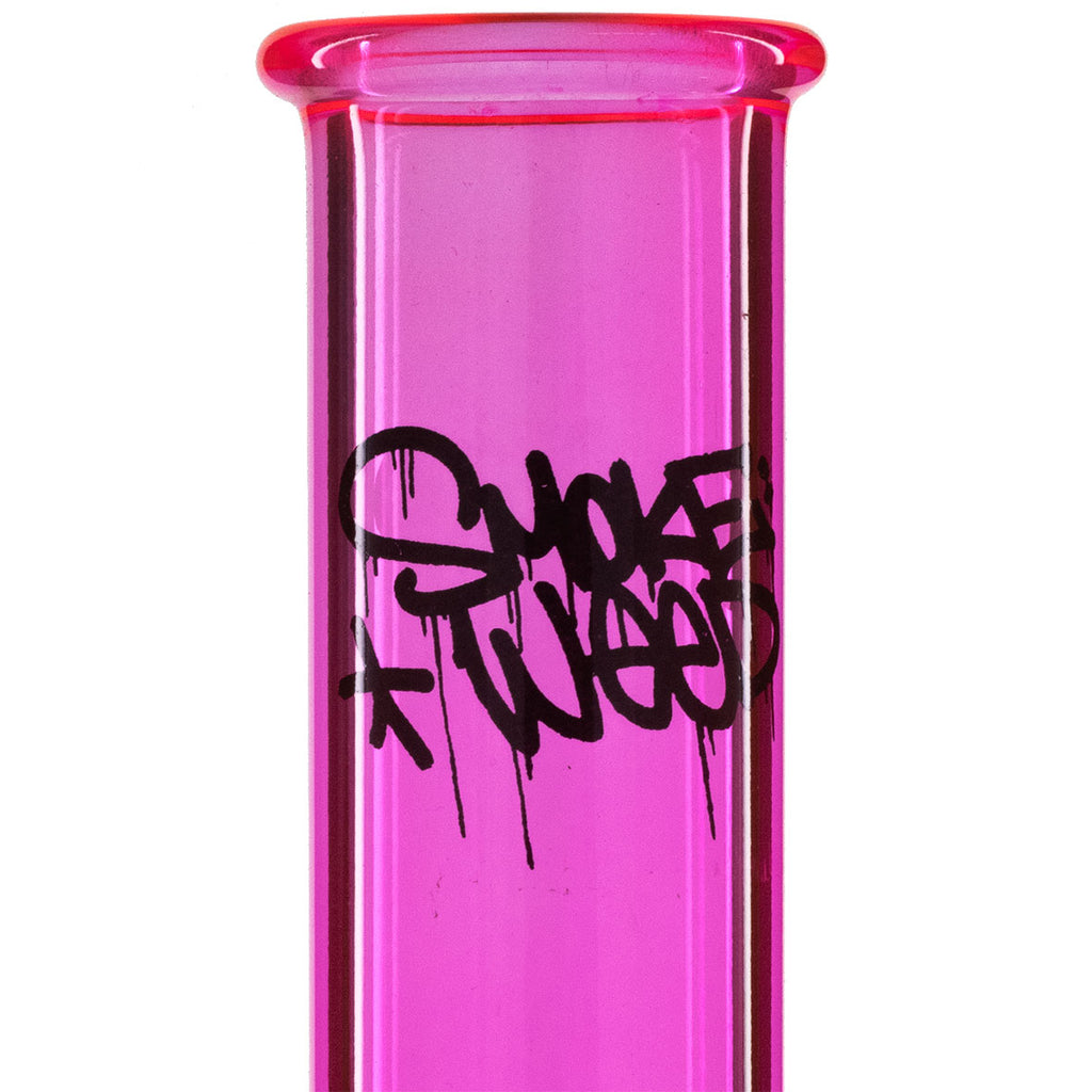 Tall Bubble 29cm Glass Bong - Pink Smoke Weed Graffiti close up artwrok
