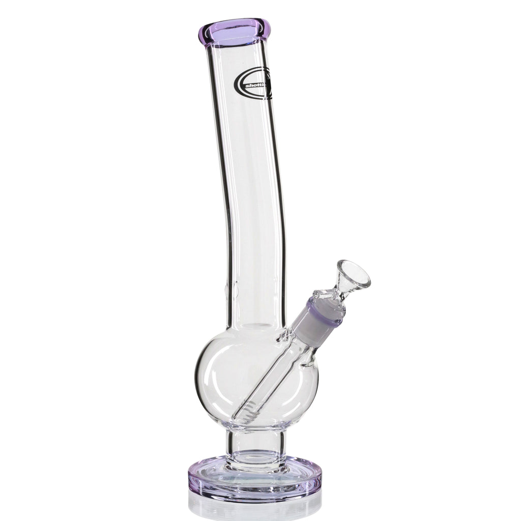 Shotties 33cm Glass Bent Bubble Bong - Clear/Purple right