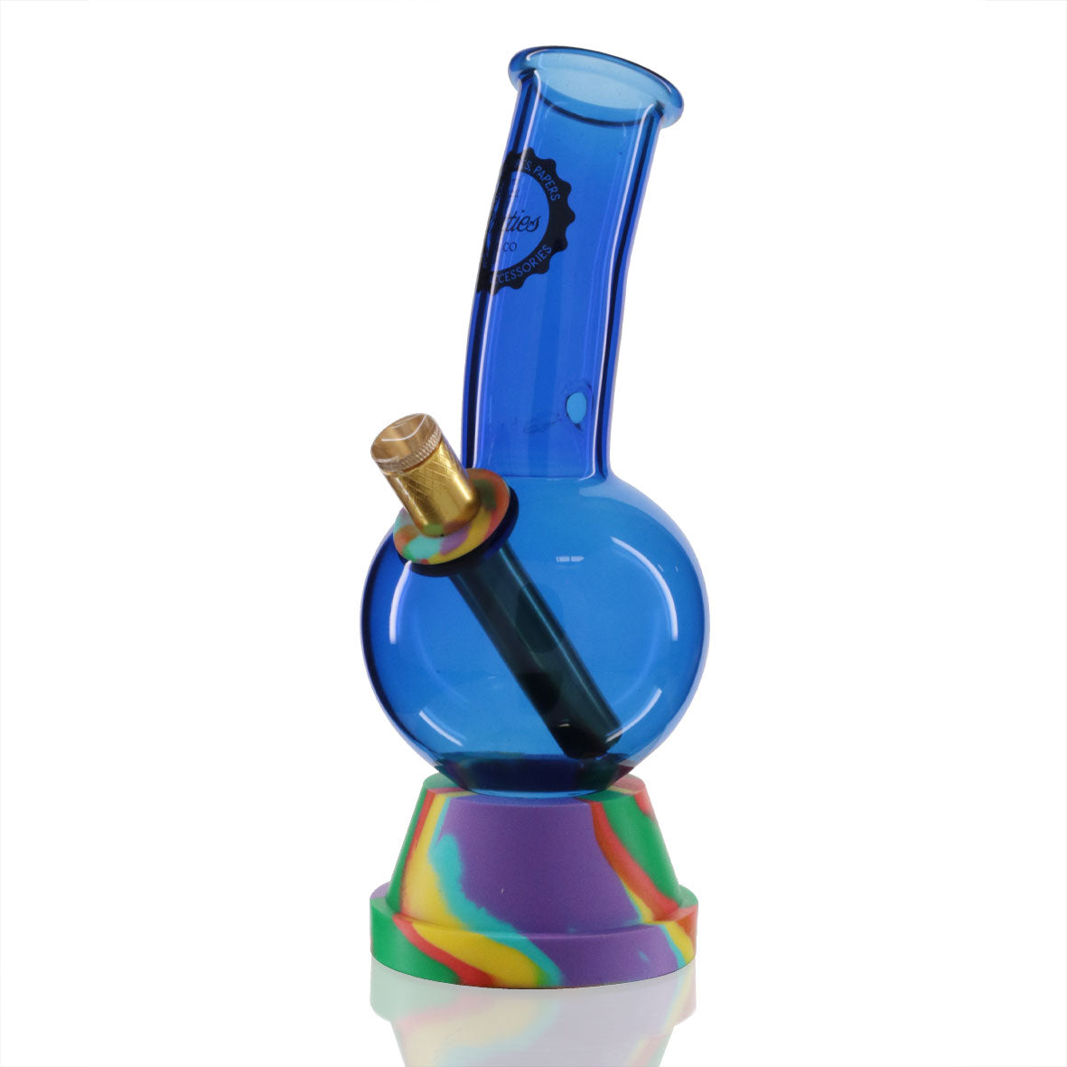 Medium Bent Bubble 22cm Glass Bong - Blue Shotties Logo left 