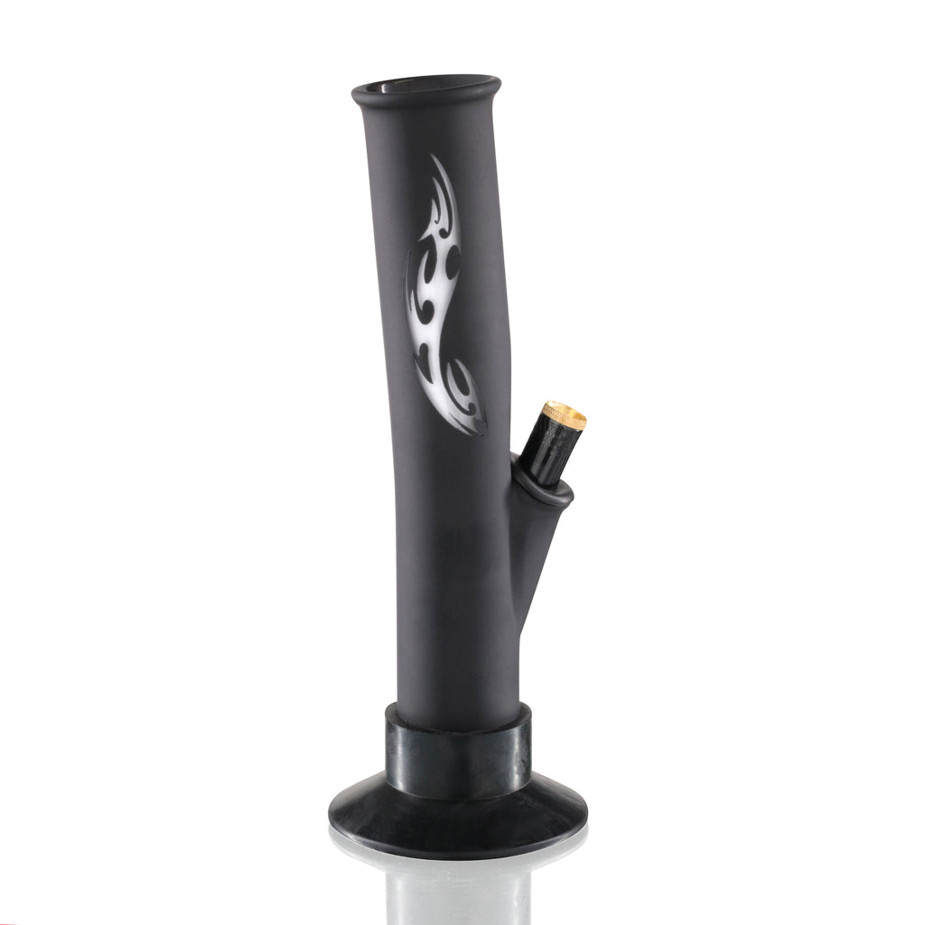 Bent Tube 24cm Glass Bong - Black Frosted Tribal Tattoo side