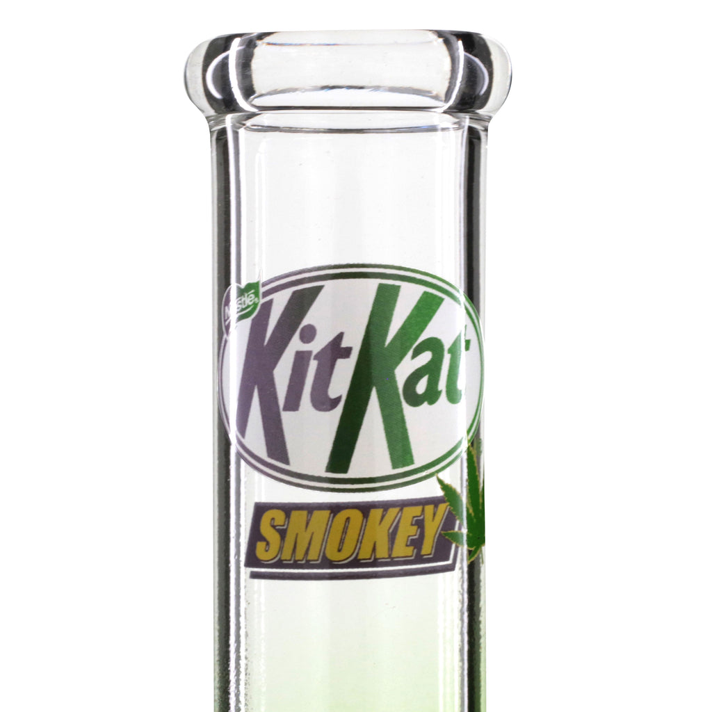 Large Gripper 33cm Glass Bong - Green Fade Kit Kat Smokey stem artwork