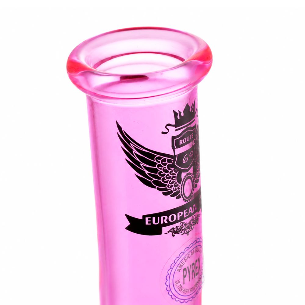 Bong Warehouse Pink 3D skull glass bong 27cm with blue stem mouthpiece detail close-up view