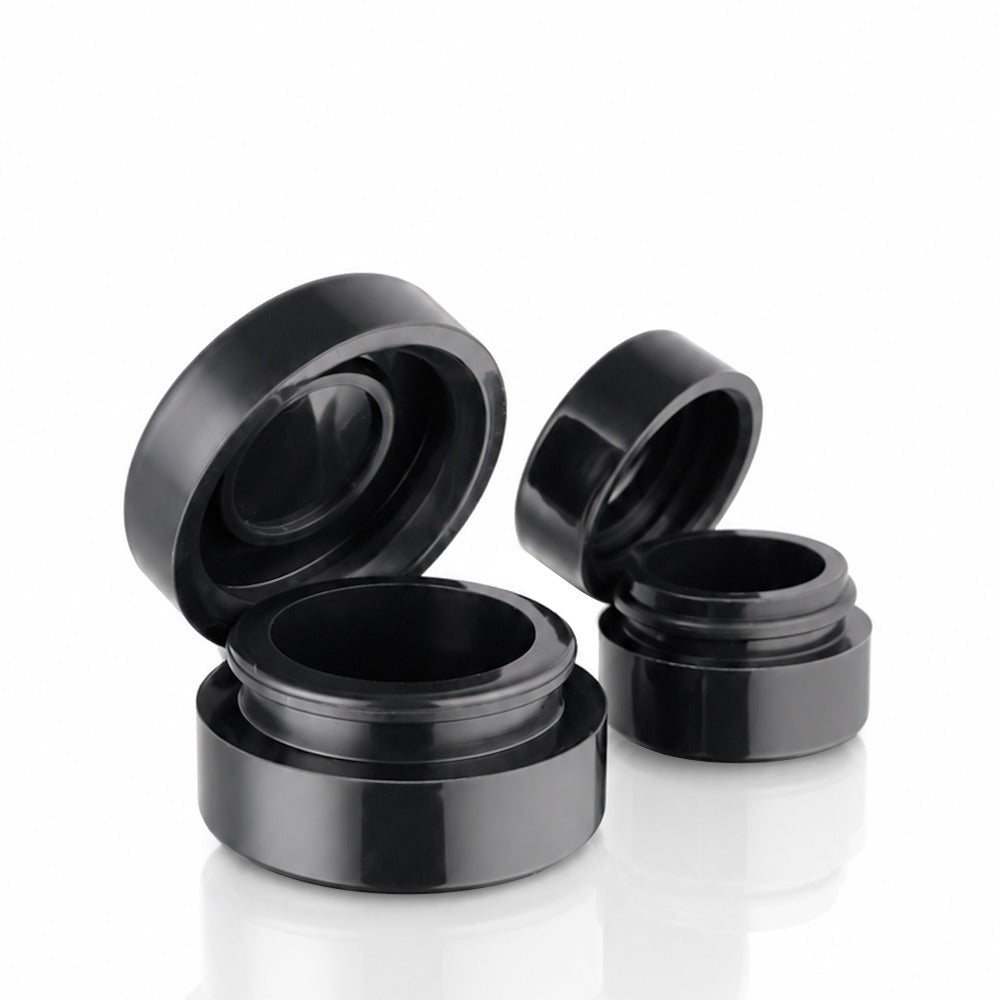 Black Silicone Dab Wax Container 5ml vs 2ml Size Comparison – Open Side Angle View | Bong Warehouse