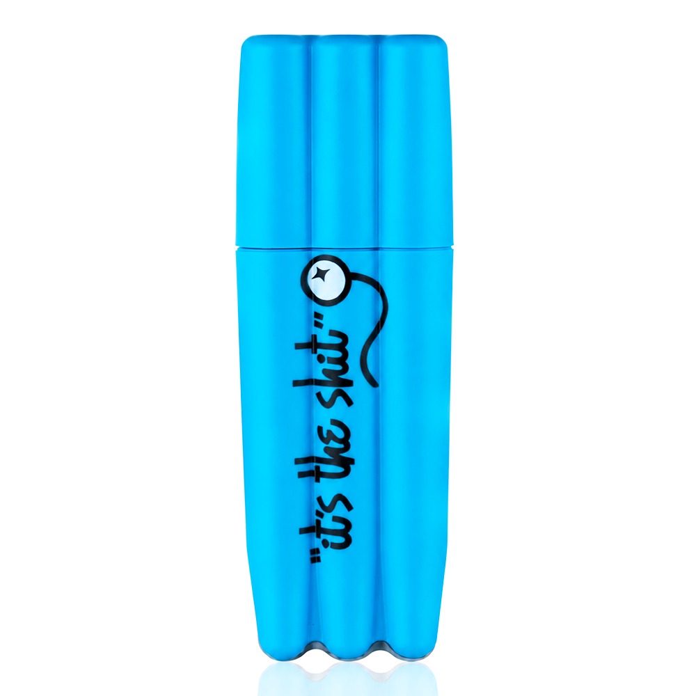 Blue 3-in-1 Doob Tube front view with slogan closed - airtight joint holder - Bong Warehouse