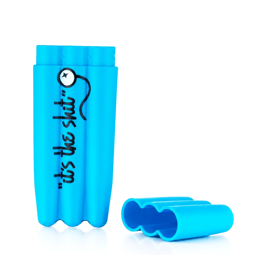 Blue 3-in-1 Doob Tube open front view showing tube compartments with slogan - Bong Warehouse
