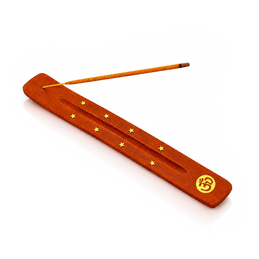 BW Brass Om and Stars Wooden Incense Stick Holder Angle View