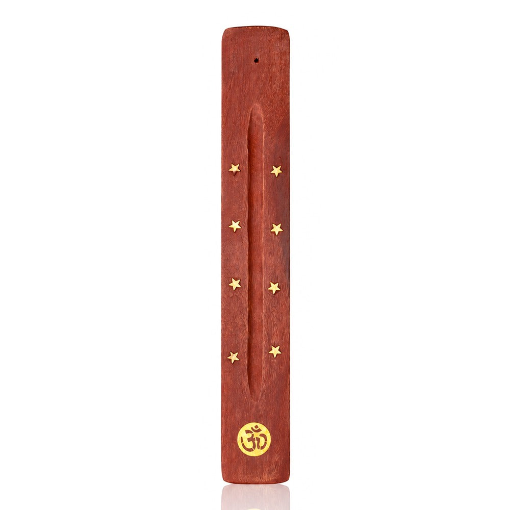BW Brass Om and Stars Wooden Incense Stick Holder